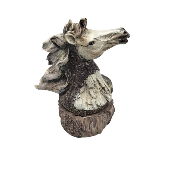 Horse Head Trinket Box Flowing Mane Porcelain Interior - Picture 1 of 8